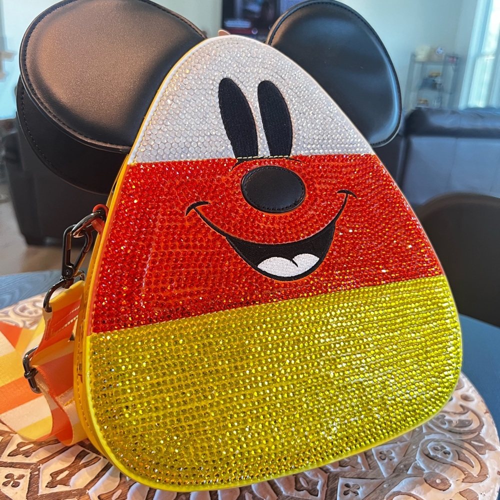 Loungefly Bedazzled Disney Halloween Mickey and Minnie Candy Corn Crossbody Bag